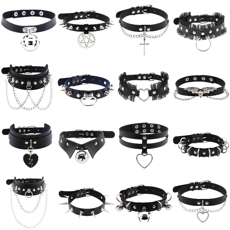 Goth Punk Spike Choker - Trendi Punk Spike Rivet Kulit Wanita