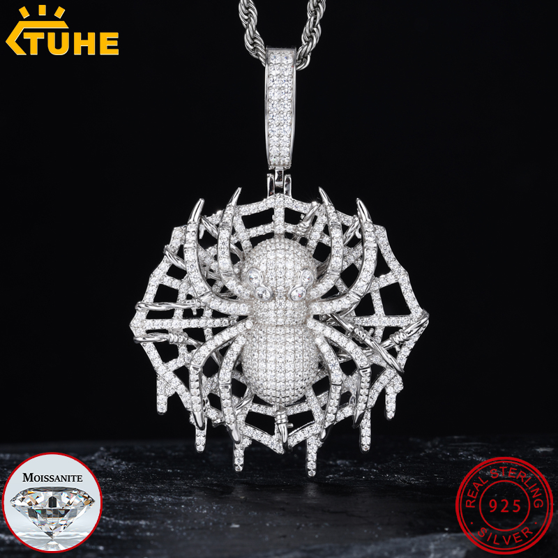 Liontin Laba-laba Moissanite V - 925 Sterling Silver Chain Necklace Men ulasan dan harga